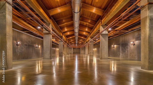 Wallpaper Mural Vast concrete wine cellar, wooden beams, lighting, event space Torontodigital.ca