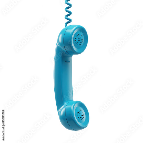Blue Retro Telephone Handset Isolated on Transparent Background