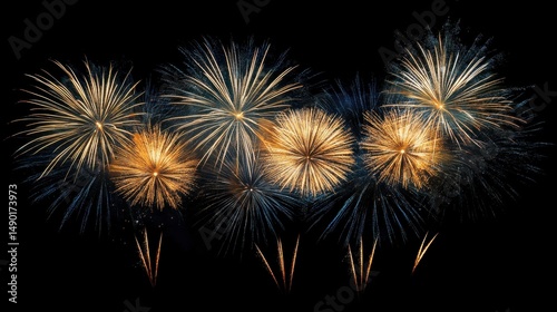 Fireworks bursting in the night sky with golden sparkles representing celebration for