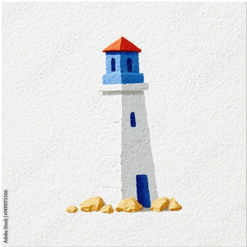 Coastal lighthouse watercolor in whitewashed wood frame, beach-inspired decor