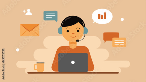 Customer service agent working from home laptop