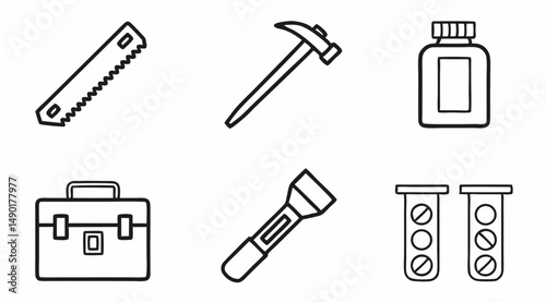 Hand Tools Outline Icons – Minimalist Vector Set for Construction and DIY Projects