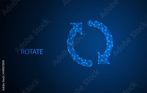 Rotate Icon Made of Glowing Blue Polygonal Lines – Futuristic Technology Symbol, Refresh Arrow Digital Loop Concept