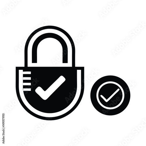Secure Data Protection Icon of Padlock with Checkmarks for Secure System and Privacy