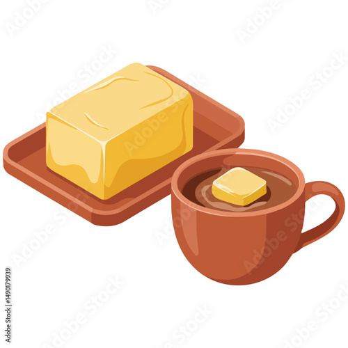 Buttered bulletproof coffee drink isolated vector illustration on white background