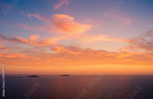 Serene Sunset over the Ocean with Islands