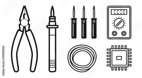 Electronics Tools and Components Icons – Minimal Vector Line Art for Technicians and Engineers