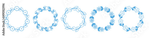 Fruit frame set. Round wreath, border of fruits. Fruits icons. Hand drawn Fruits circle border.