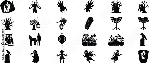 Spooky Halloween Vector Set – Haunted Silhouettes of Monsters, Witches, and Night Creatures.
