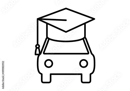 Icono negro de coche con gorro de graduación representando examen de conducir