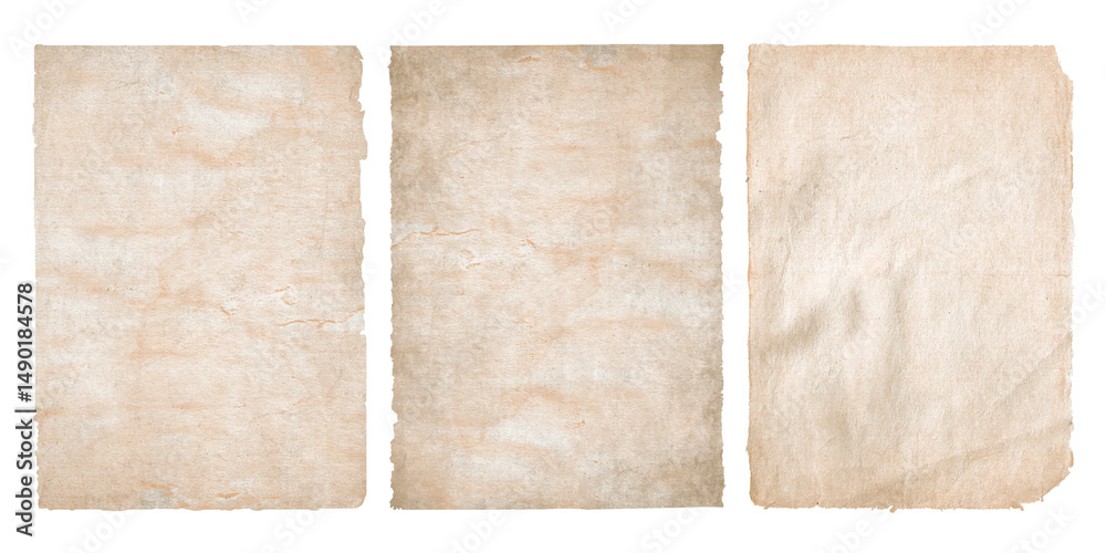 Fototapeta premium Vintage old paper sheets set with ripped torn edges. Crumpled antique parchment