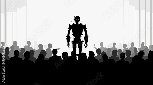 vector robot giving presentation to people on white background .Generative AI