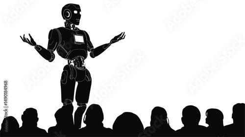 vector robot giving presentation to people on white background .Generative AI