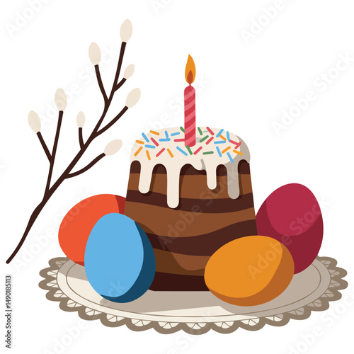 Orthodox Easter celebration cake isolated vector illustration on white background