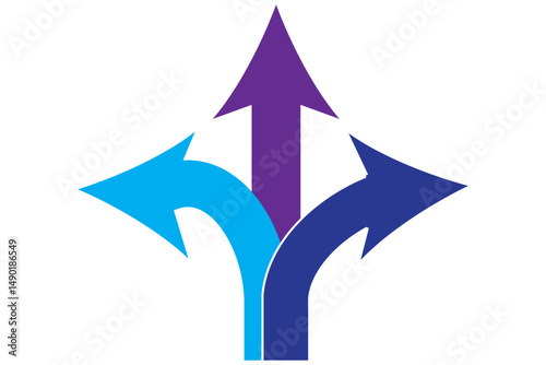 Three way direction arrow icon. 3 arrowheads sign. Vector illustration eps 10