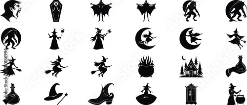 Halloween Silhouette Vector Bundle – Spooky Ghosts, Pumpkins, Witches, and Haunted Elements