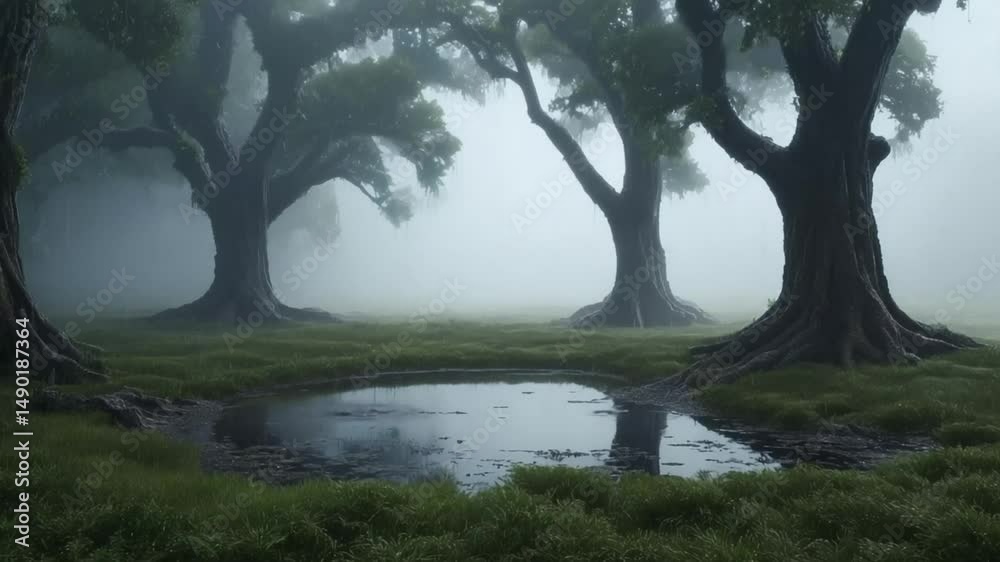 Misty morning forest landscape Misty morning forest landscape