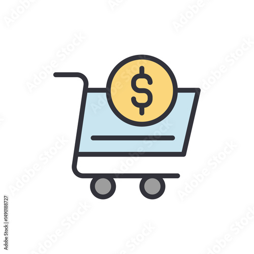 Shopping Cart With Dollar Coin Illustration Of Financial Transactions