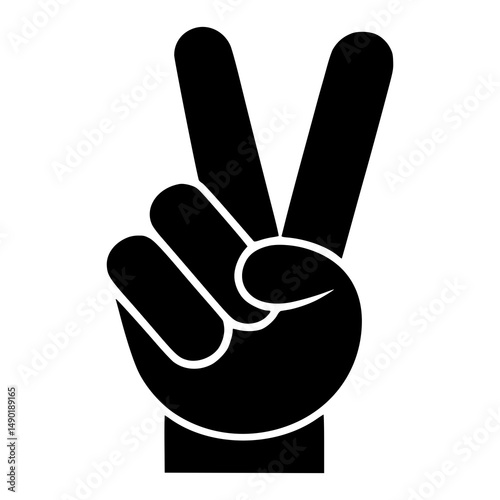 Black Silhouette Peace Hand Gesture Icon, Victory Sign Symbol for Protest, Social Justice, Anti-War Campaigns, Graphic Design Element, Minimalist Peace Concept Illustration