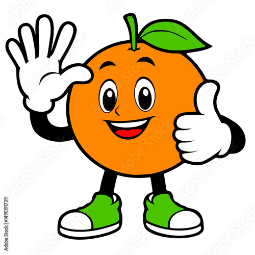 cartoon icon, mascot or character, orange fruit, high quality