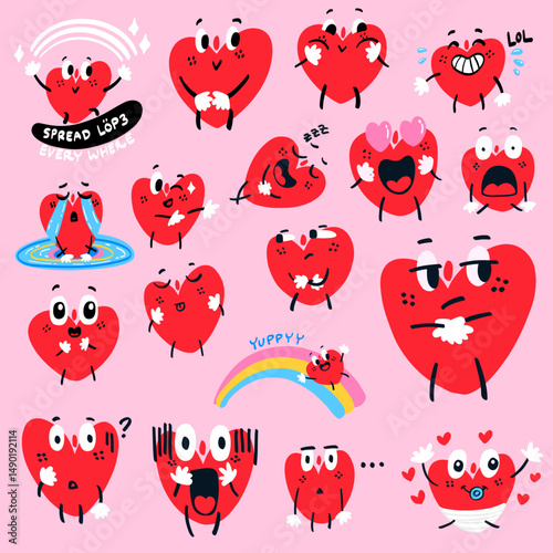 Love Mascot Stickers Many Expression from Laugh to Sad Bundle Set