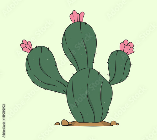 Single Hand-Drawn Cactus Vector Desert Plant, Succulent, Mexico Element. Exotic botanical spiny element.