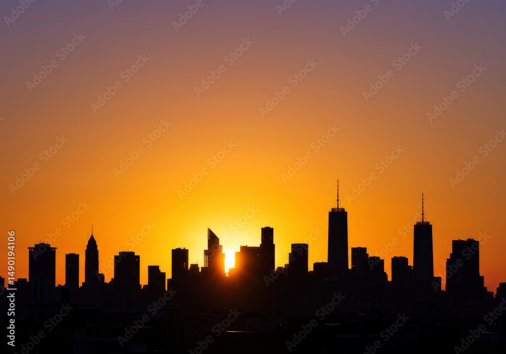 Fototapeta premium Sunrise over city skyline silhouette