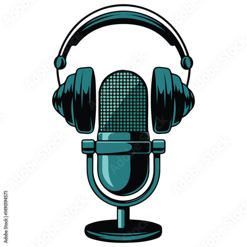 Microphone headphones podcast isolated vector illustration on white background