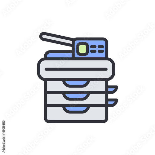 Stylized Illustration Of An Office Multifunction Printer With Document Feeder