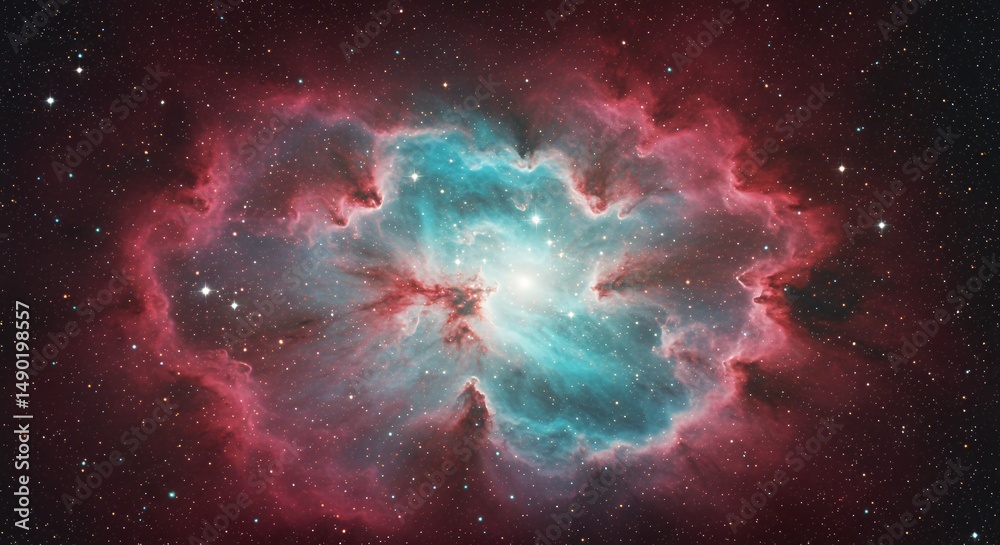 Obraz premium Celestial Dance Red and Teal Nebula Cosmic Dust