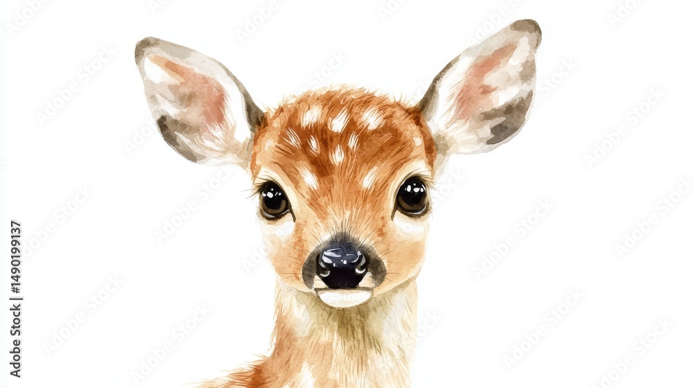Fototapeta premium Adorable Watercolor Painting of a Fawn