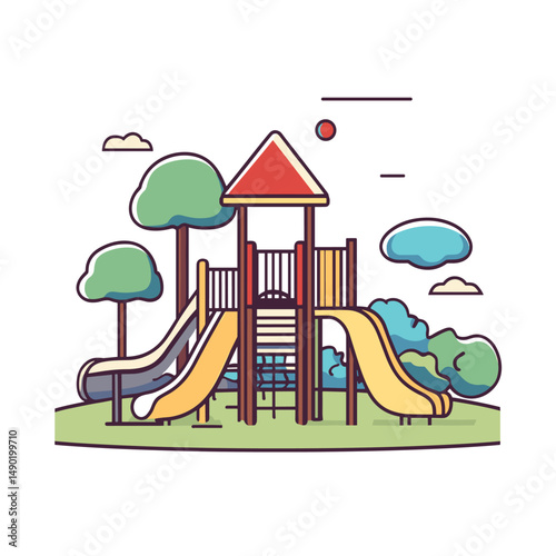 vector drawing of a children's playground on a white background .Generative AI