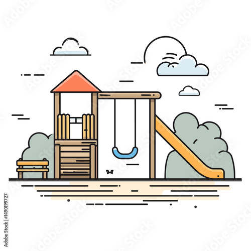 vector drawing of a children's playground on a white background .Generative AI