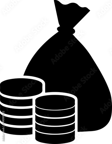 Money Bag & Coin Stacks Silhouette