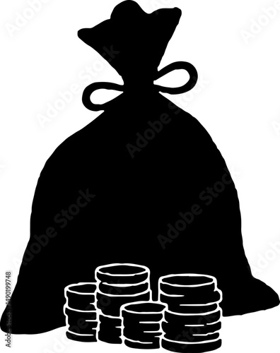 Money Bag & Coin Stacks Silhouette