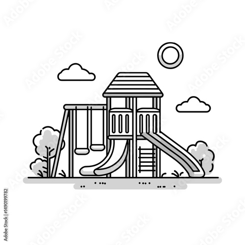 vector drawing of a children's playground on a white background .Generative AI
