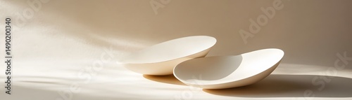 Two light beige ceramic bowls in a minimalist style.