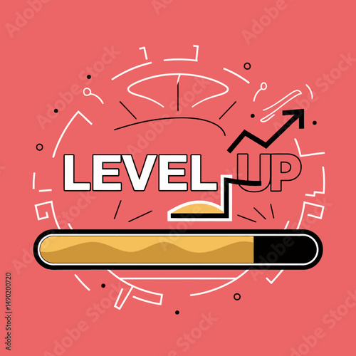 Level Up Progress Bar Graphic Design Illustration Modern Achievement Success Business Growth Strategy Improvement Development Innovation Technology Advancement Upgrade Potential Future Plan Goal      