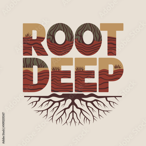 Root Deep Soil Layers Nature Illustration Graphic Design Artistic Typography Roots Underground Brown Red Beige Colors Organic Plant Growth Environmental Theme Botanical Illustration Nature Inspired    photo