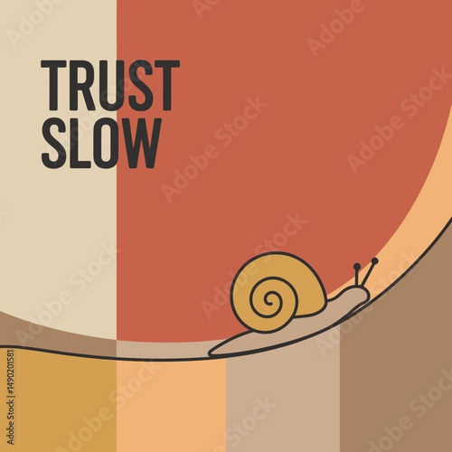Trust the Slow Process Snail Illustration Minimalist Abstract Art Design Peaceful Beige Orange Brown Gradient Background Modern Vector Graphic Image for Social Media Post Print Branding calm line     