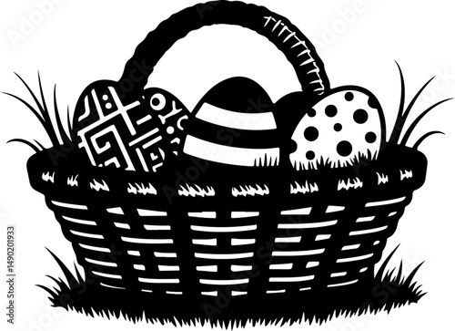 Easter Basket with Decorated Eggs Silhouette vector
