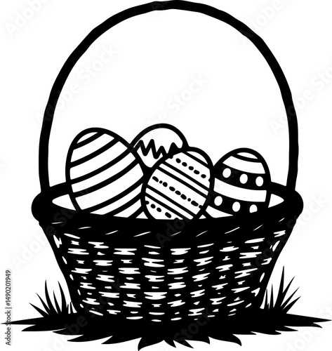 Easter Basket with Decorated Eggs Silhouette vector