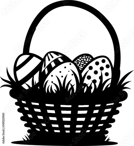Easter Basket with Decorated Eggs Silhouette vector