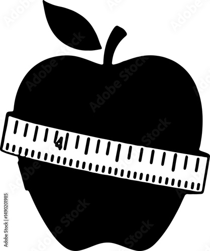 Healthy Lifestyle: Apple & Measurement Silhouette vector