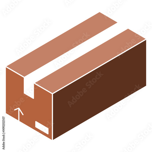 Long Shipping Cardboard Box with Tape and Arrow Label for Delivery Logistics