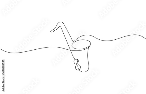 Continuous line drawing of saxophone vector illustration, One Continuous line drawing musical instrument saxophone on white background. One line Saxophone, Music jazz instrument in minimal style.