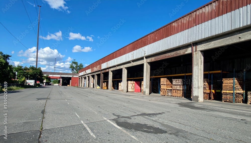 Antique Depot with Pallet Racking Under Harsh Midday Sunlight Antique Depot with Pallet Racking Under Harsh Midday Sunlight