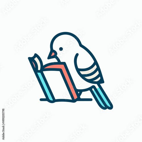 Reading bird: A charming illustration of a little bird absorbed in a book, captured with bright colors and clean lines, evoking the joy of reading.