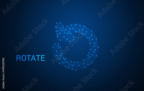 Rotate Icon Made of Glowing Blue Polygonal Lines – Futuristic Technology Symbol, Refresh Arrow Digital Loop Concept