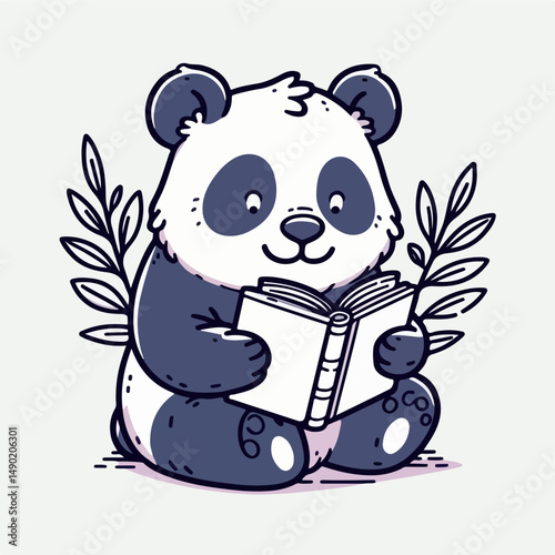 Bookworm Panda: A cute panda enthusiastically immersed in a captivating book, with a sprig of leaves as the backdrop. Evoking the joy of reading and love for learning.